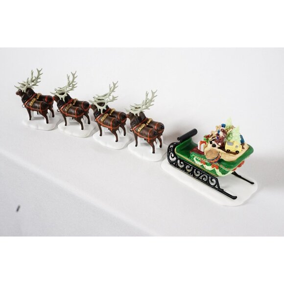 Department 56 Sleigh & Eight Tiny Reindeer Heritage Village 56111 Original Box - Picture 3 of 11